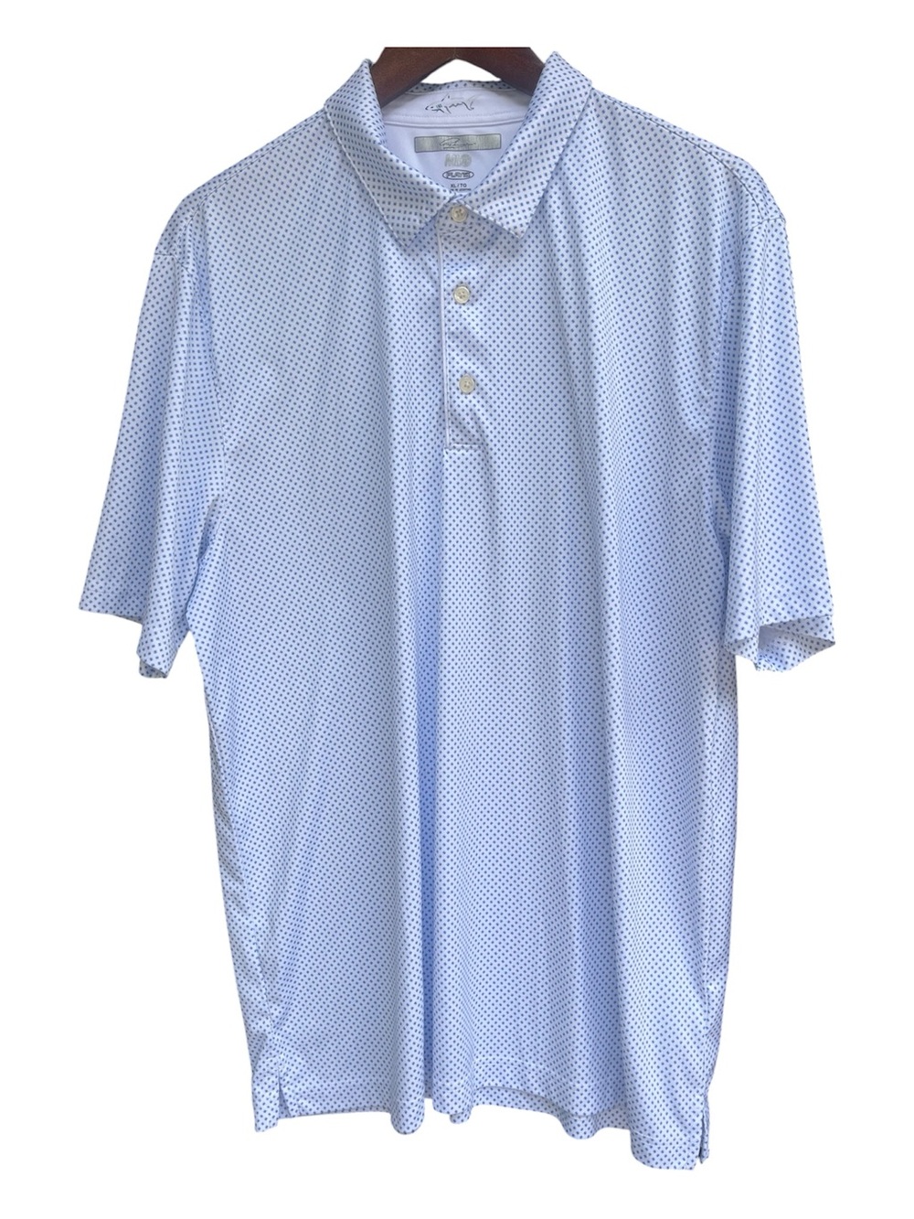 Greg Norman ML75 Play Dry Men’s XL White Blue Geometric Golf Polo